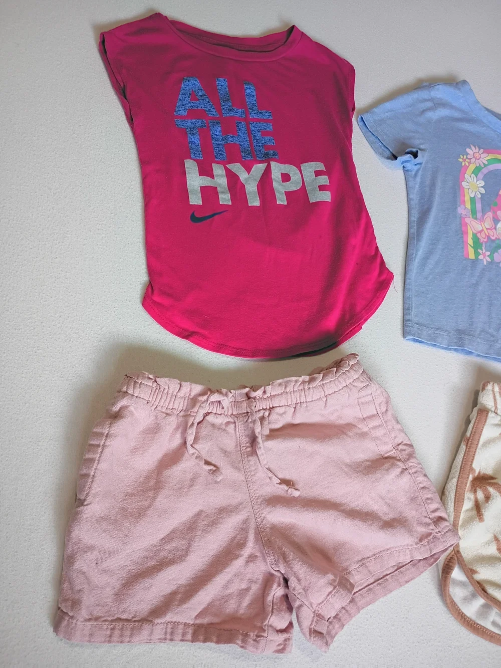 Size 4T Toddler Girls Summer Clothing Lot 4pc Nike Mushroom Palm Tree Pink Tan